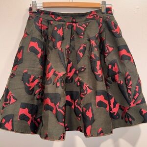 Banana Republic Olive Red Floral A-Line Mini Skirt 4 Pockets Dark Academia Edgy